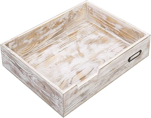 Miniatura 3 de MyGift Bandeja de escritorio blanca rústica, soporte de bandeja de entrada de madera blanqueada, caja organizadora de carpetas de papel de