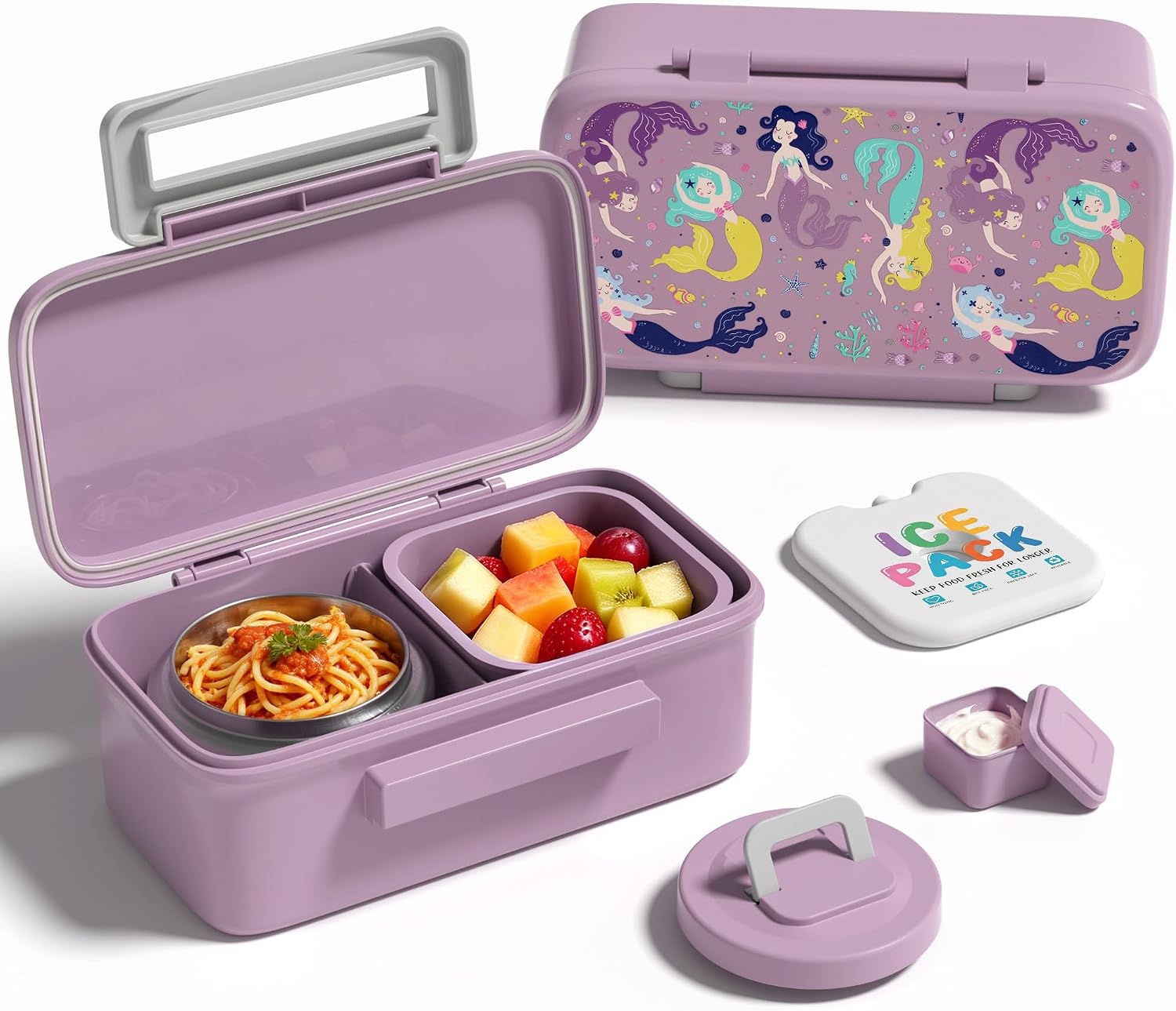 JXXM Lunch Box for Kids With 8oz Soup Thermo, Leak-proof Lunch Container with 2 Compartments, Thermo Food Jar Food Containers for Back to School Girls Boys (Purple Mermaid)