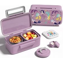 JXXM Lunch Box for Kids With 8oz Soup Thermo, Leak-proof Lunch Container with 2 Compartments, Thermo Food Jar Food Containers for Back to School Girls Boys Purple Mermaid