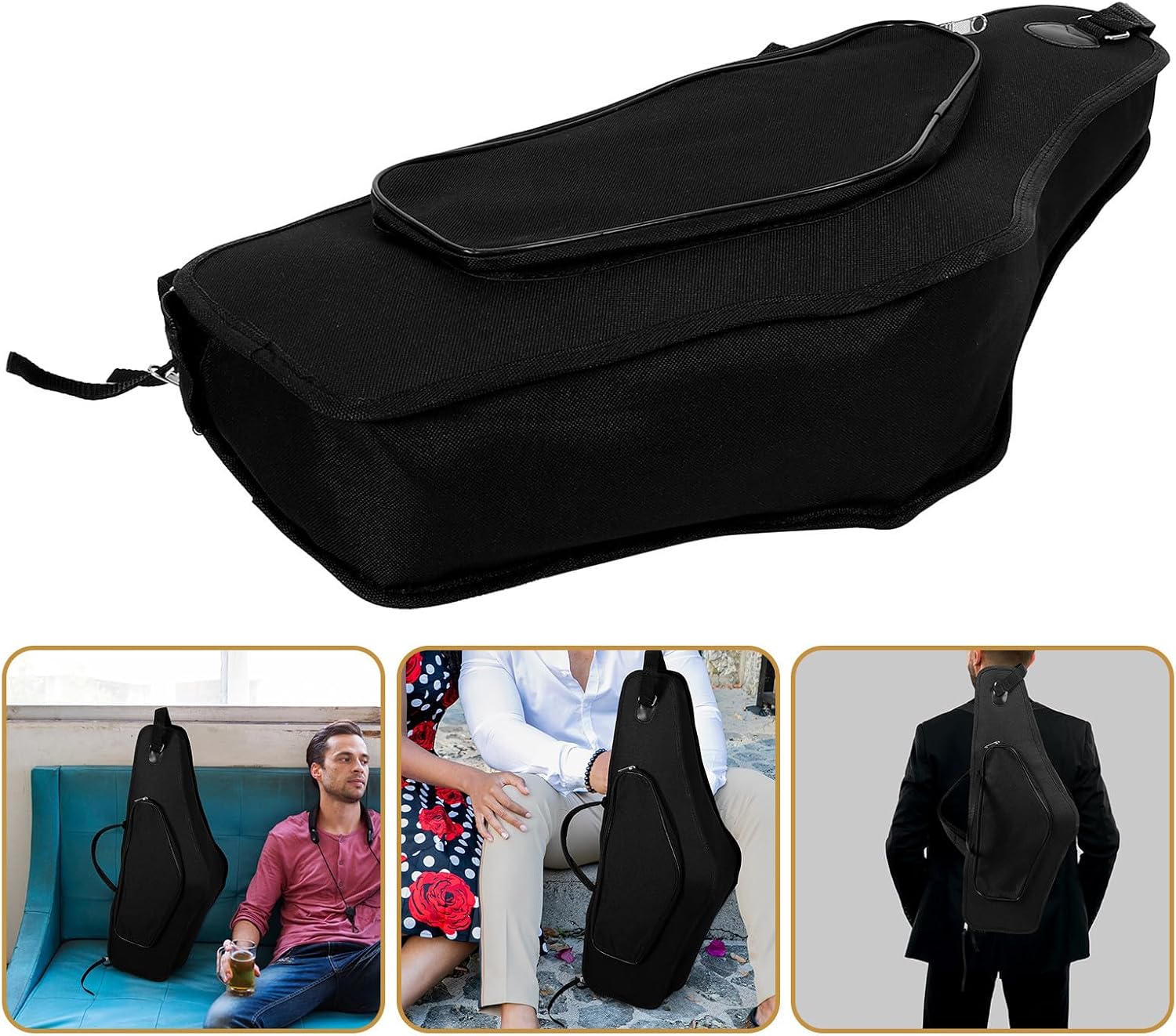 Waterproof Alto Saxophone Bag Universal Instrument Case with Shockproof Padding, Portable Double-shoulder Backpack for Medium Sax, Black