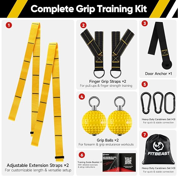 FitBeast Pull Up Ball Grips & Finger Straps Set Grip Balls for Dead Hangs, Pull Ups, Climbing & Home Gym Training