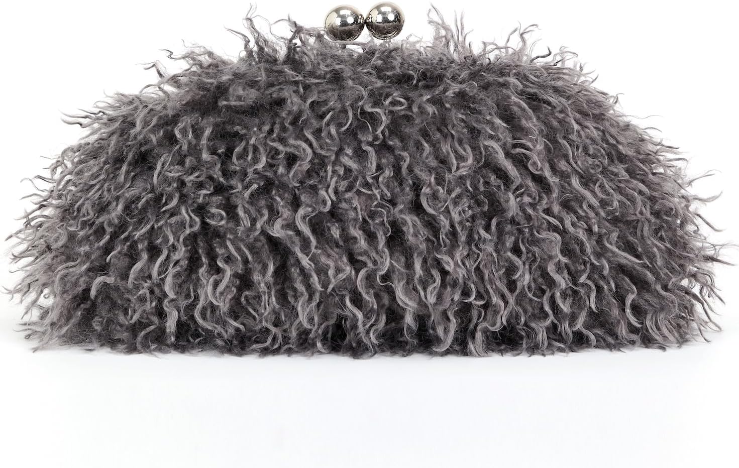 Women Faux Fur Kisslock frame pouch bag winter warm red bag clasp clutch bag with chain crossbody