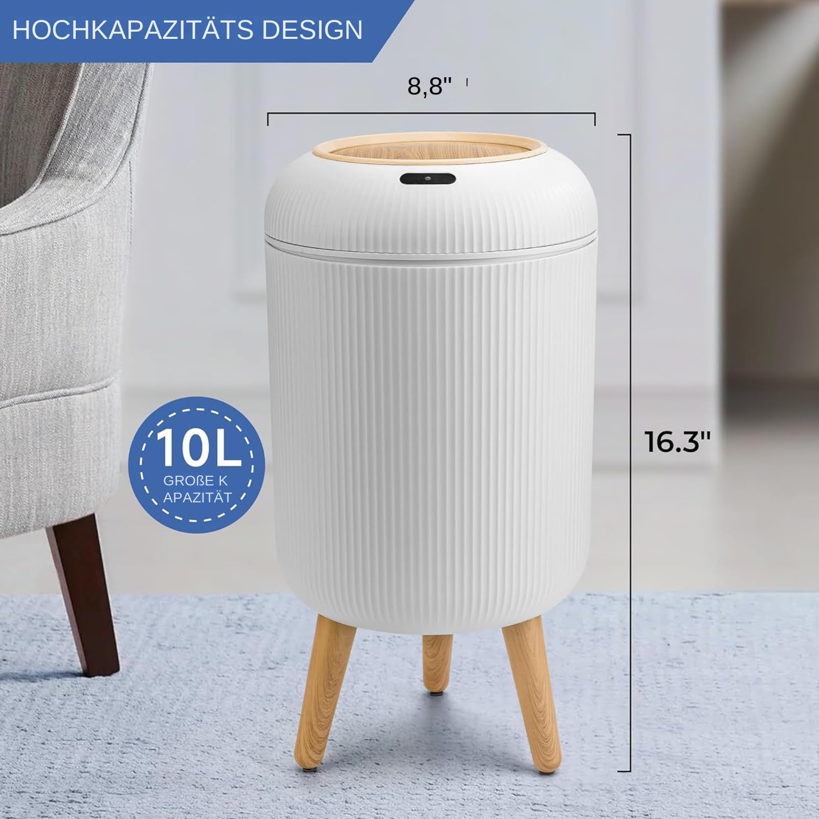 Generisch Bezkontaktowy kosz na śmieci, kosz na śmieci i ekologiczne odpady | Czujnik ruchu, pojemnik na śmieci, pojemnik na śmieci do domu, kuchni, pod zlewem, łazienka, sypialnia, hotel,