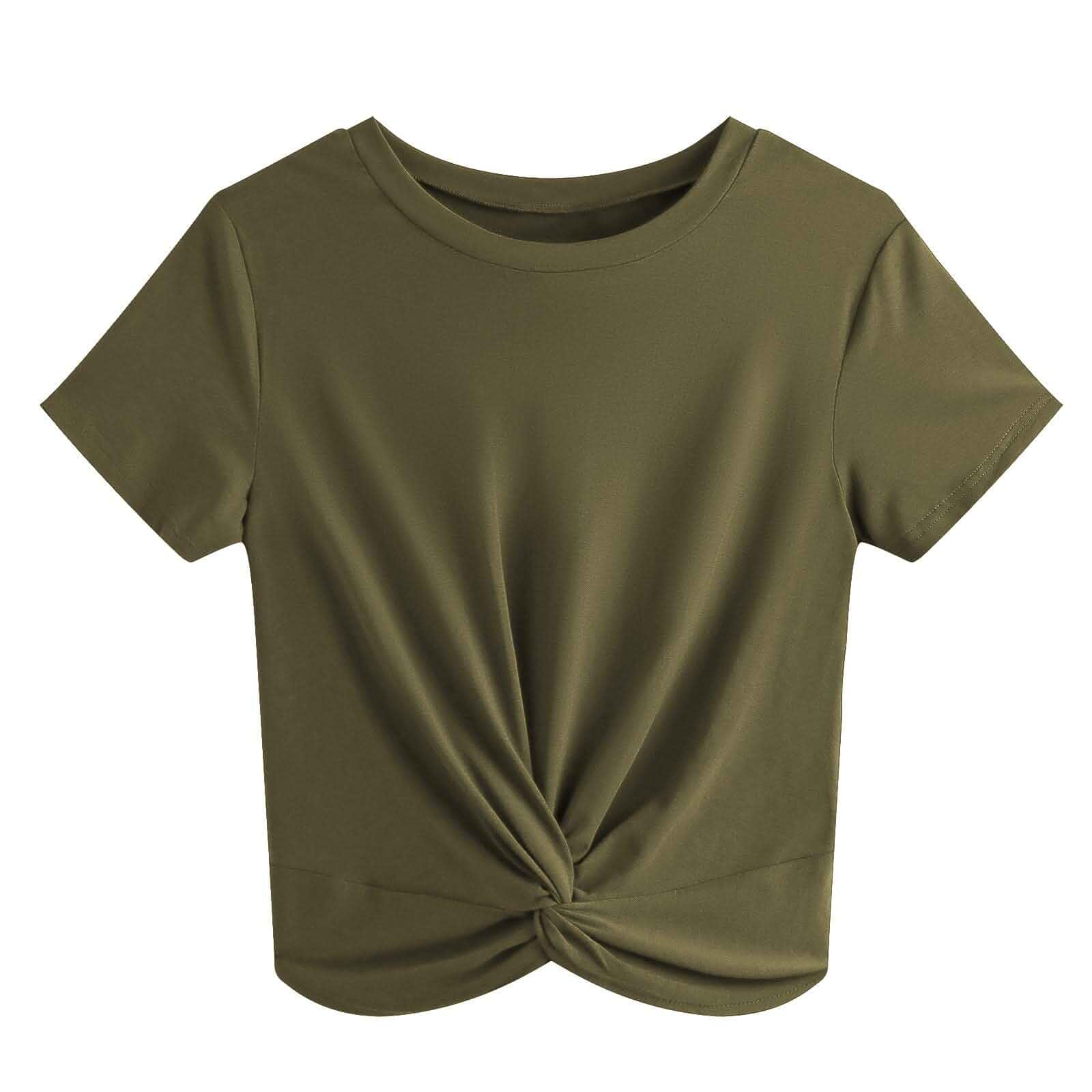 JINKESI Women's Summer Twist Front Crop Tops Casual Short Sleeve T-Shirt Round Neck T-Shirt,Trendy Basic Cropped Tops,Cute,Stylish Going Out Top For Daily Travel Work Summer Outfits
