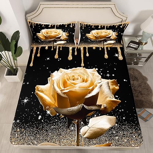 Miniatura 4 de Manfei Juego de sábanas 3D de rosa jengibre tamaño matrimonial, juego de ropa de cama brillante con purpurina para decoración de habitación de niños