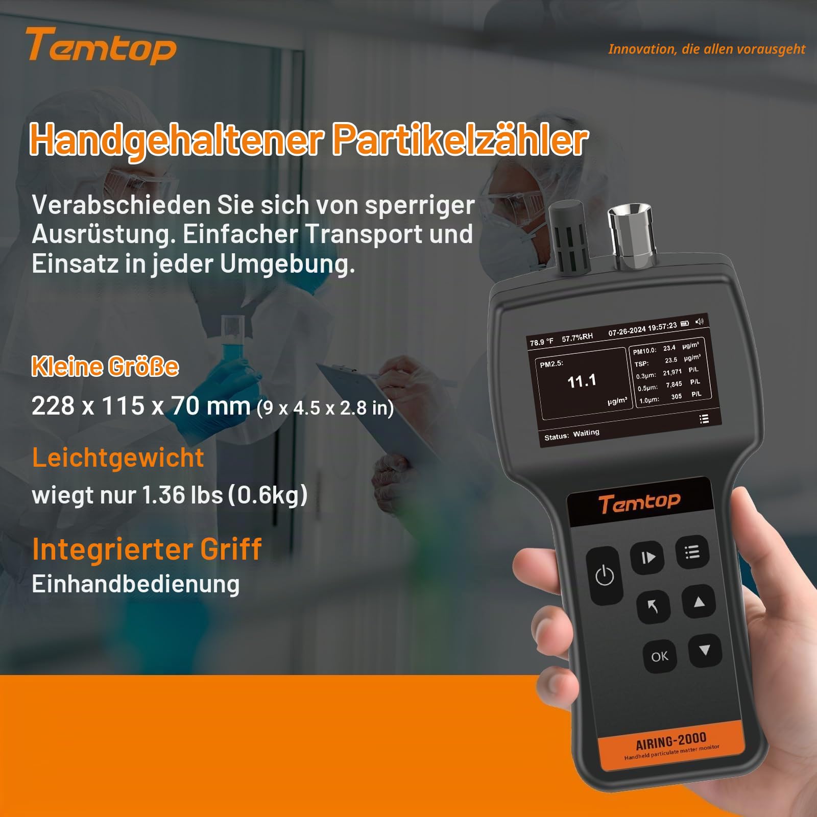 Temtop Airing 2000 Handheld Partikelzähler Staubmonitor