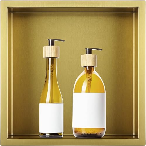 Nicho de ducha de acero inoxidable cepillado de 12 x 12 pulgadas, organizador de ducha empotrado, inserto de estante de baño para instalación de