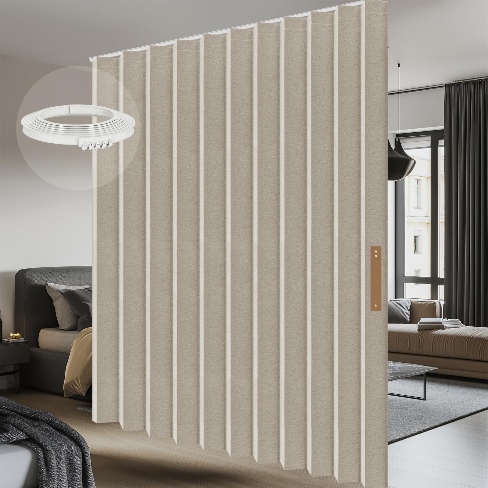 Room Divider Curtain Sets with Flexible Ceiling Track, Privacy Soundproof Curtain for Bedroom Office Patio Sliding Door(Cream White, W180 x L108, 1 Pack) — image 1