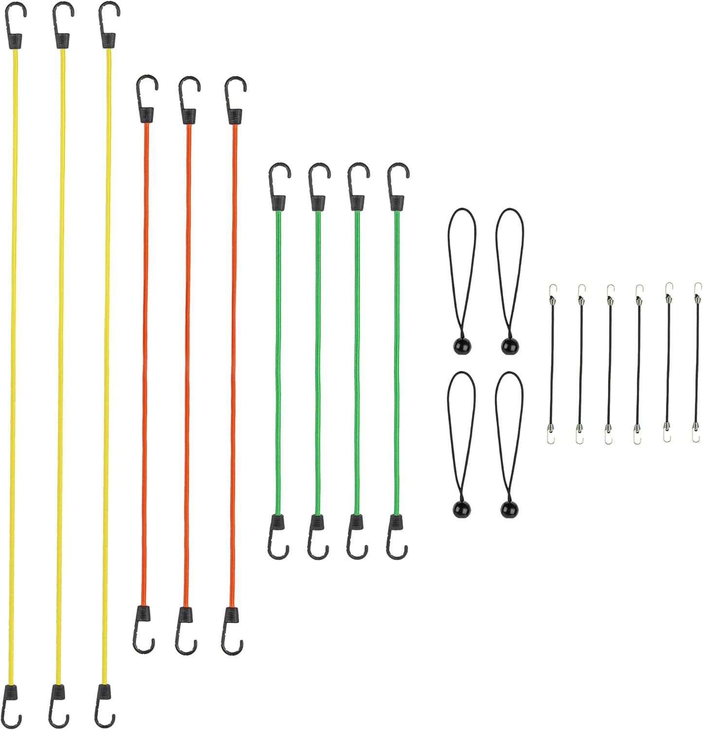 SmartStraps Standard Bungee Cords, Assorted Colors, 20 Pack – Includes Four 24”, Three 36”, Three 48”, Six Mini Bungee Cords, & Four Toggle Ball Cords – Secure Light Loads Such as Coolers & Gas Cans