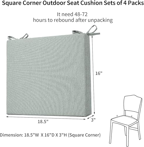 Miniatura 5 de EAIMi Cojines para sillas de exterior para muebles de patio, cojines cuadrados de patio para muebles de exterior, paquete de 4 unidades, cojines