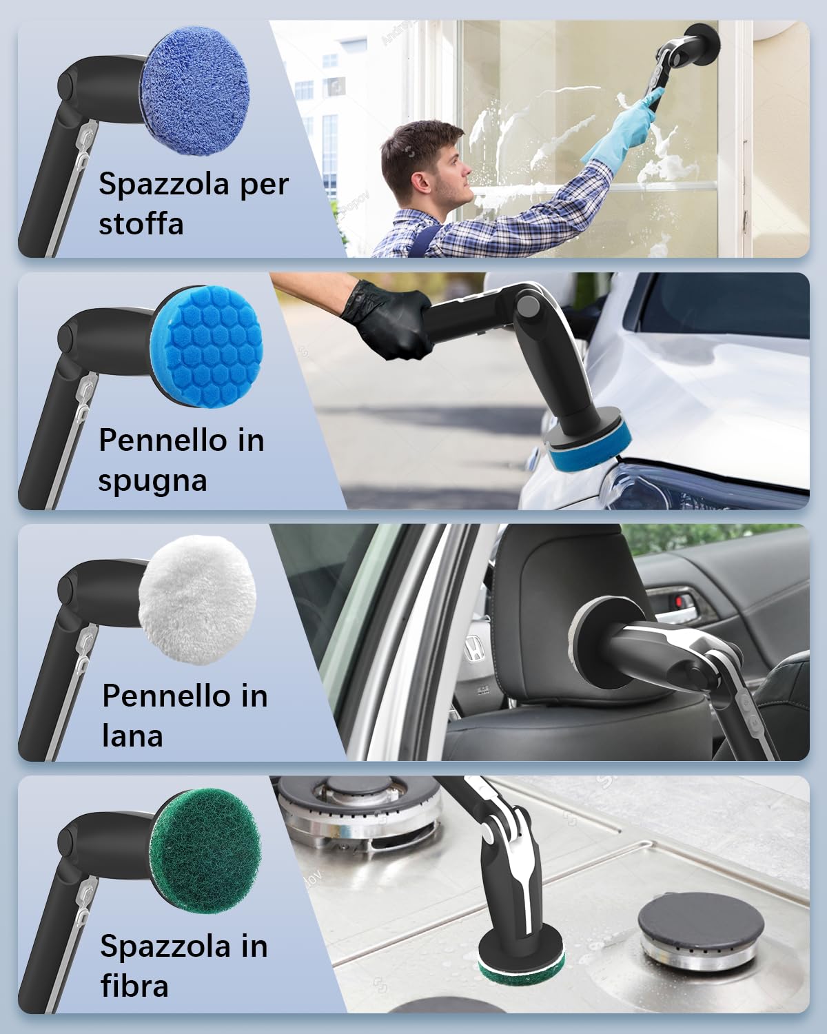 Leebein Spazzola di pulizia elettrica, 2026 Nuovo Spin Scrubber con 8 testine sostituibili, manico di prolunga regolabile e 2 velocità di rotazione per bagno/cucina/auto