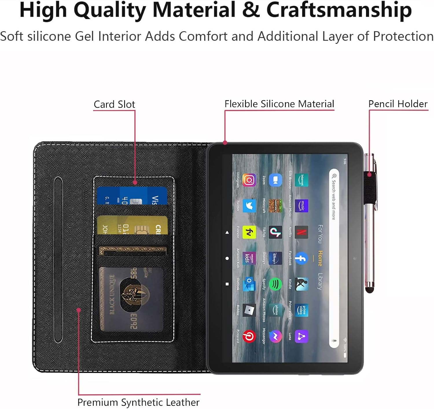 Case for All-New Amazon Kindle Fire 7 Tablet (7 inch Display 12th Generation, 2022 Release), Premium PU Leather Cover with Card Slot & Pencil Holder, Bible Verse Philippians 4-13