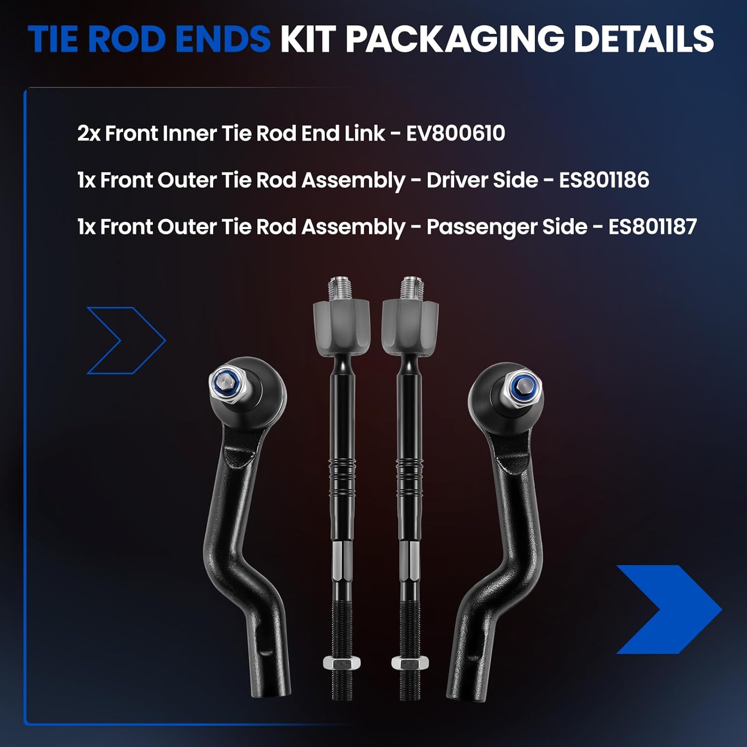 4-PC Tie Rod Ends Kits Compatible with Cadillac CTS 2012-2015,2xInner tie rod EV800610,1xOuter tie rod ES801186,1xOuter tie rod ES801187