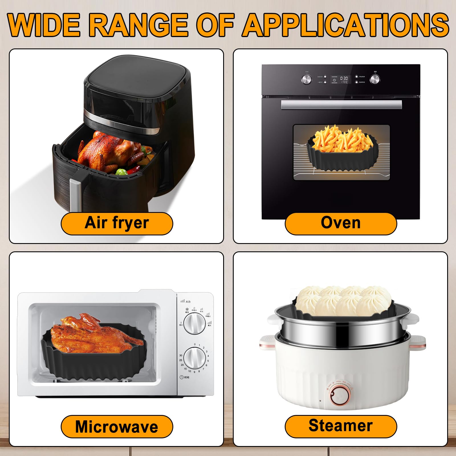 Silikonowa forma do frytkownicy na gorące powietrze Russell Hobbs XXL 8 l / 8,3 l, silikonowa forma nieprzywierająca, do frytkownicy na gorące powietrze Bosch, seria 6, XXL 7,2 l, silikonowa wkładka