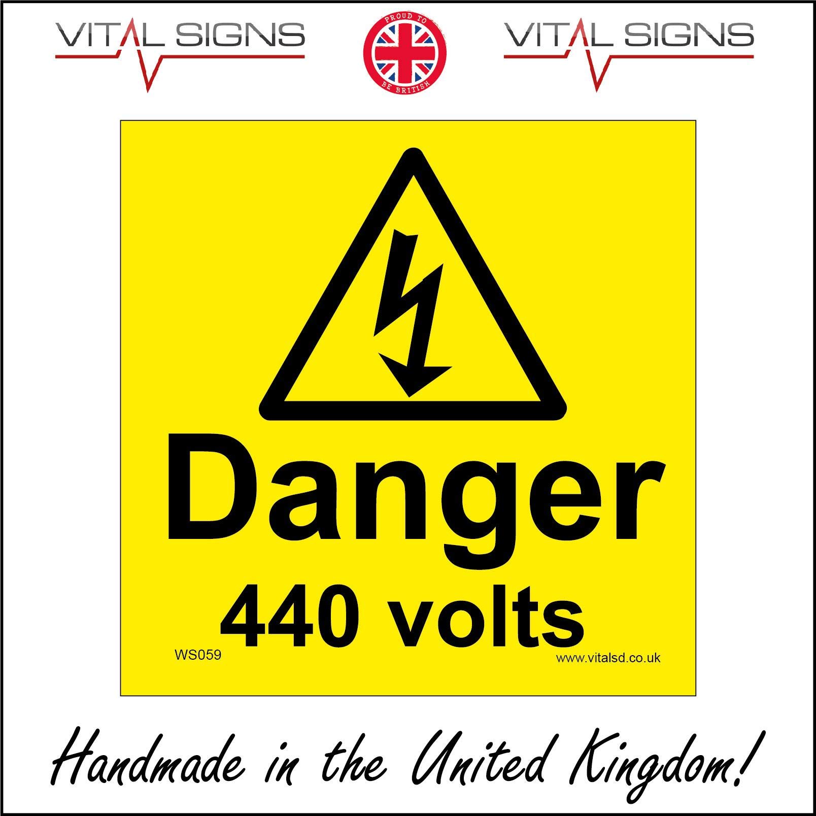 WS059 DANGER 440 VOLTS SIGN ELECTRICITY SHOCK HAZARD RISK DANGER HIGH VOLTAGE 100mm x 100mm Sticker/Sav - White Background