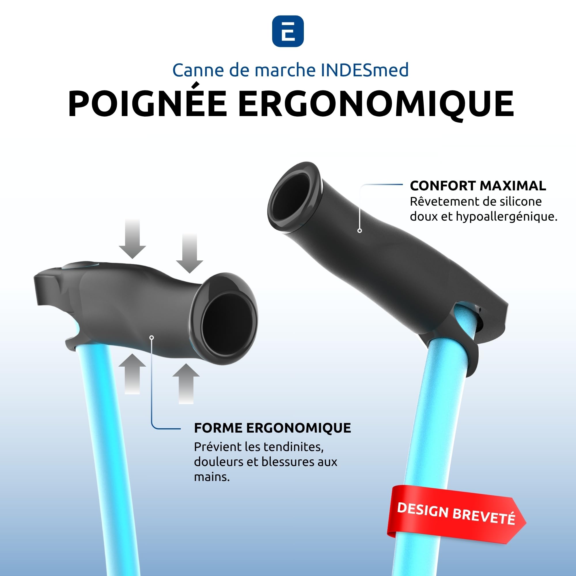 Canne de Marche Légère 100% Aluminium Aérospatial, Ergonomique, Bleu, S
