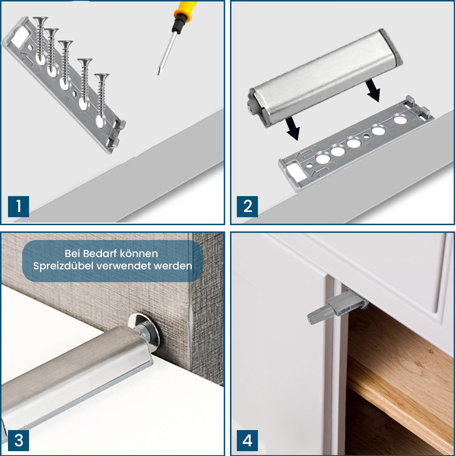 Produktbild von 2 Stk Push To Open Drucktüröffner, Push To Open Türöffner, Drucktüröffner Druckschnapper, Push To Open Magnet Schrank Türöffner Tip On Für Möbel Schubladen Schranktüren Drucköffner Magnetschnäpper
