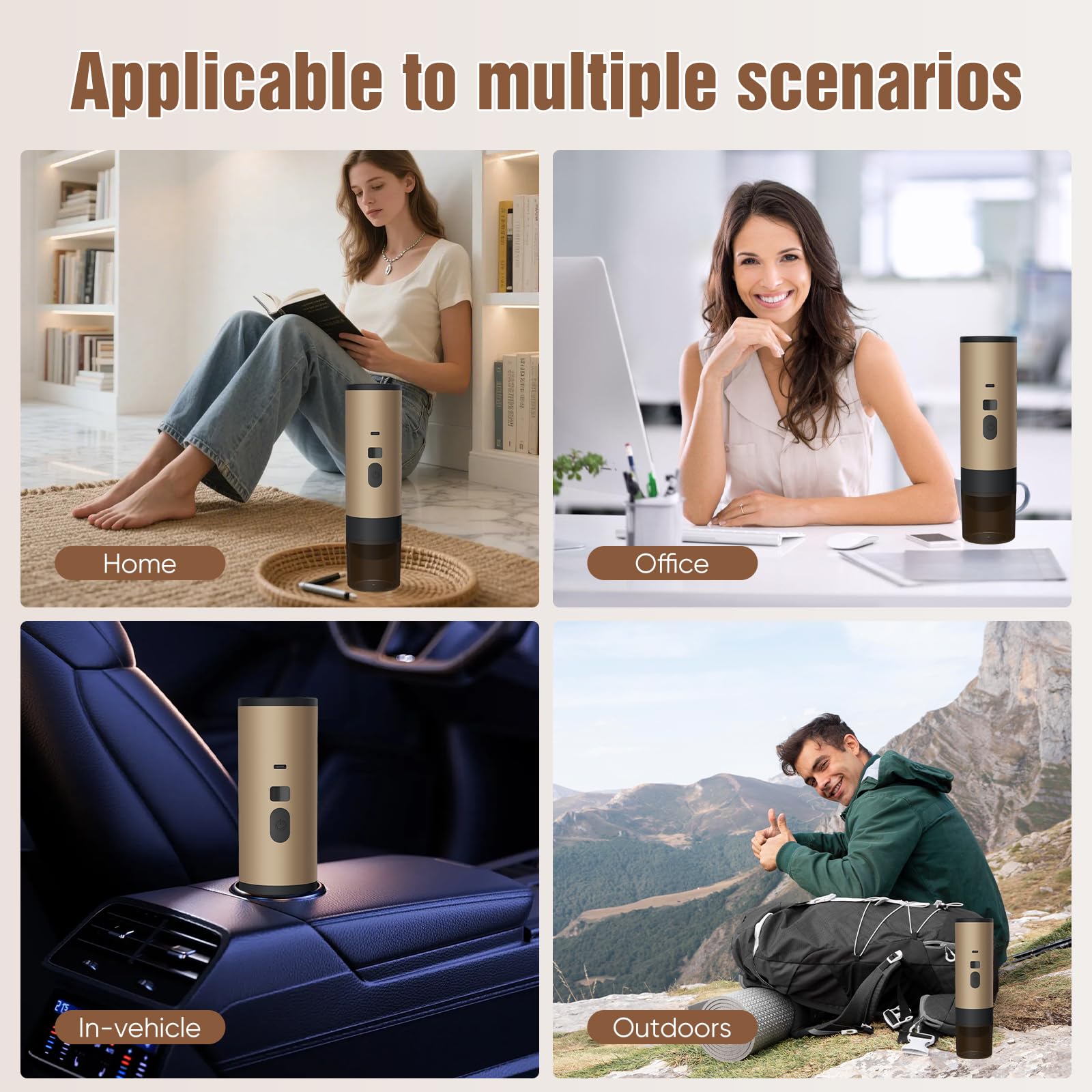 Cafetera 3 en 1, portátil, 72 W, cafetera portátil, 12 V, cafetera de espresso, recargable, USB, cafetera de cápsulas, recipiente de agua, 90 ml, para oficina, camping, coche, viaje (naranja)