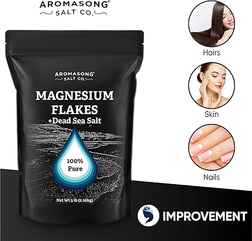 Miniatura 3 de Copos de magnesio RAW + sales del mar muerto para remojar paquete resellable de 5 libras  Sales de baño orgánicas relajantes musculares, copos de