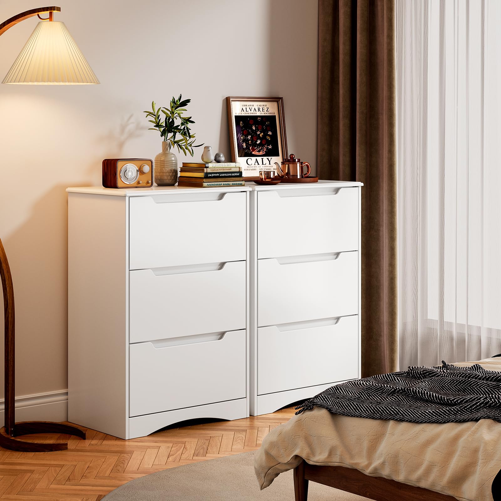 Bealife Cómoda 3 Cajones, Comodas y Cajoneras Dormitorio, Cómoda Dormitorio, Armario de Almacenamiento, para Dormitorios Salón, Pasillo, 82 x 60 x 40cm(Blanco)