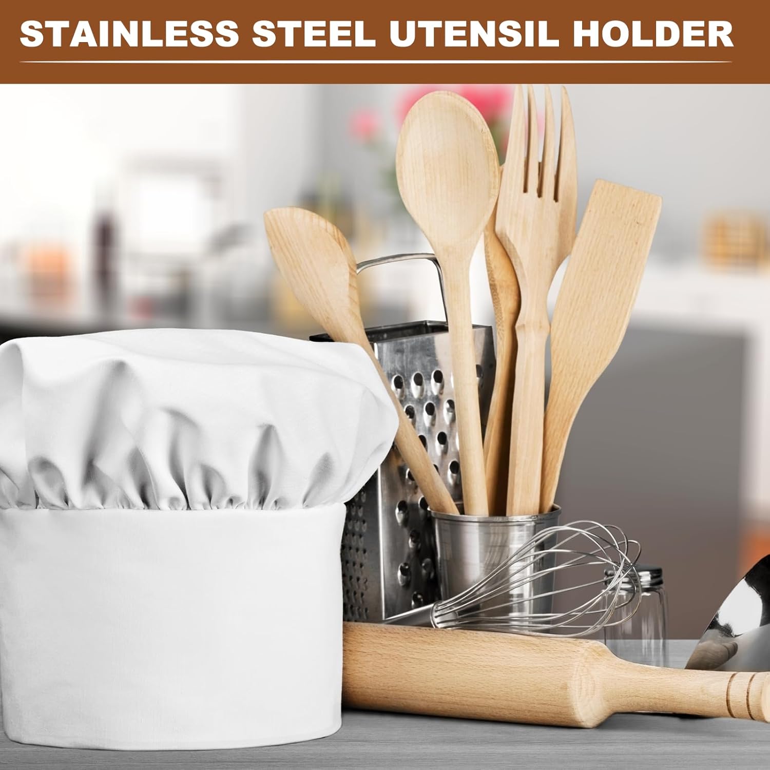 uxcell Stainless Steel Utensil Holder, Kitchen Cutlery Holder Fruit Hole Flatware Organizer for Forks, Spoons, Spatulas, and Silverware Silver
