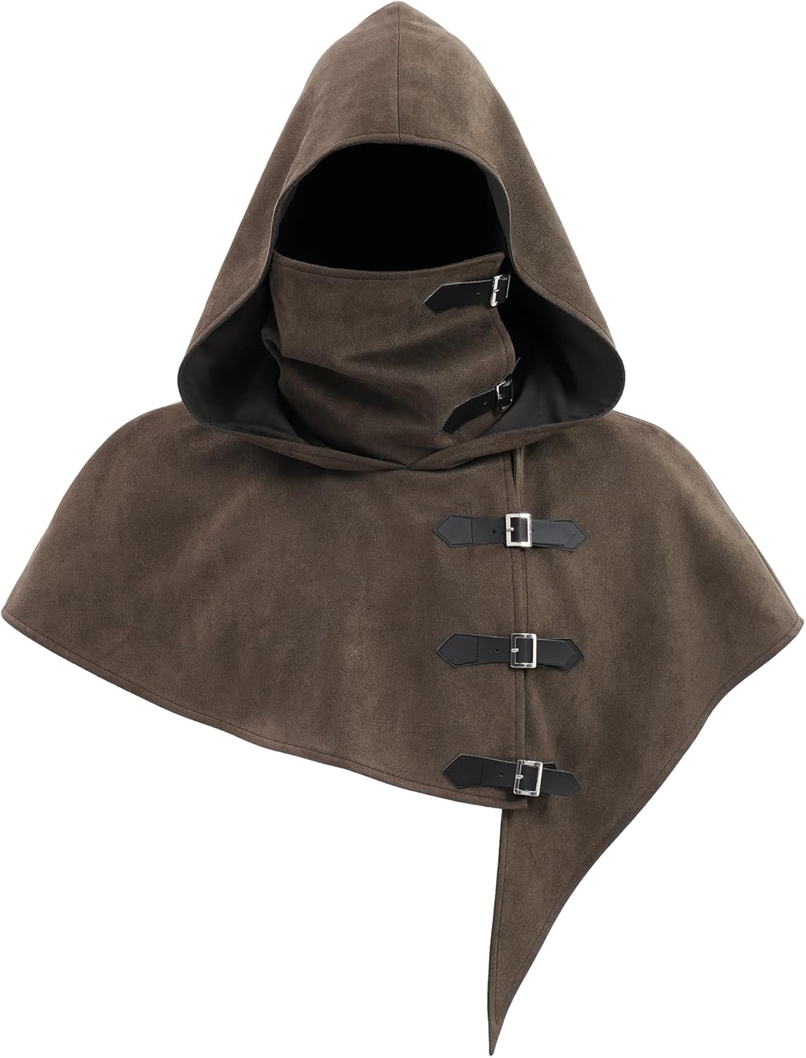 FURPHI Medieval Cowl Hood with Buckles Renaissance Hooded Cape Hat for Men Women Halloween Costume Accessories