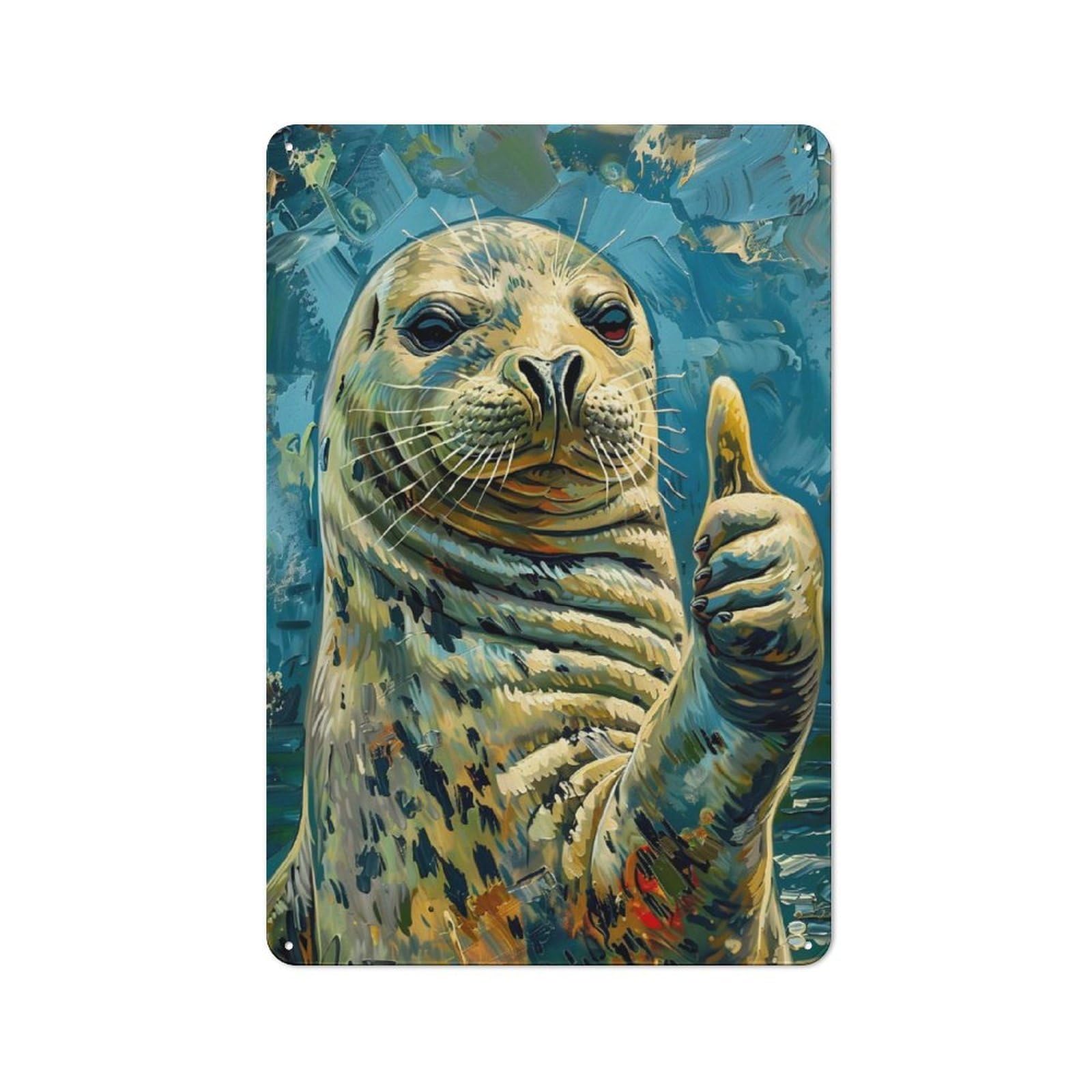 Junmoney Cute Seal Tin Wall Plaque 30X20cm With For Garage Wall, For Collectors Of Retro Metal Wall Decor