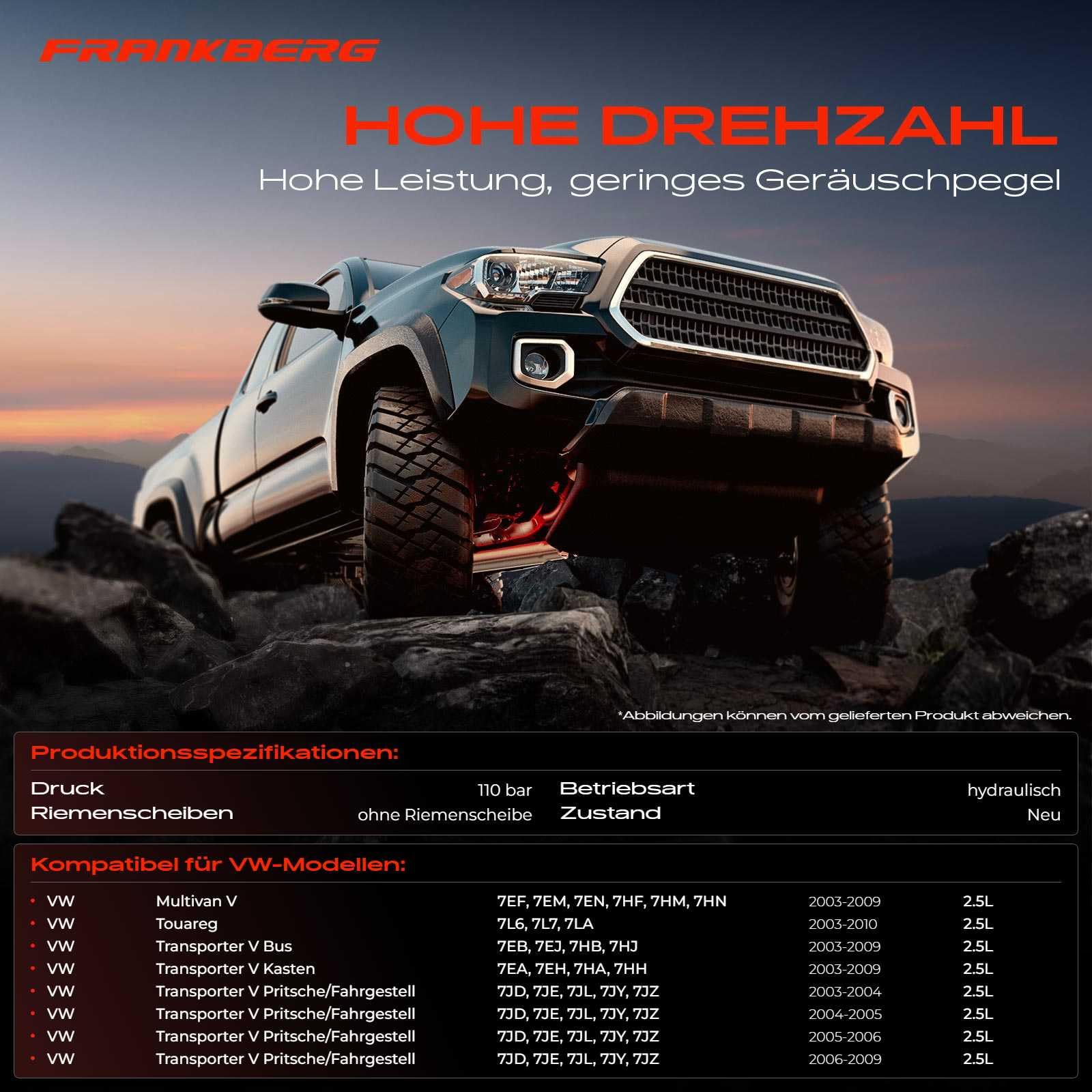 Frankberg Bomba de dirección asistida Compatible con Multiva.n V 7EF 7EM 7EN 7HF 7HM 7HN Transporter V Bus 7EB 7EJ 7HB 7HJ T.o.u.a.r.e.g 7L6 7L7 7LA Transporter V Furgoneta 7EA 7EH 7HA 7HH 7L6422153A