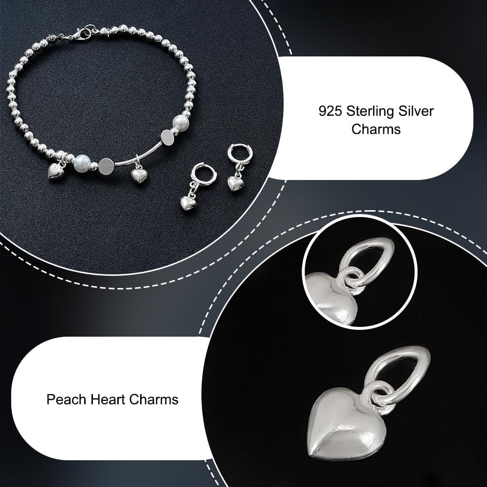PH PandaHall 4Pcs 925 Sterling Silver Heart Charms Mini Puffed Heart Charms Sliver 3D Hearts Pendants Love Necklace Charm for Neckalces Bracelets Jewelry Valentine's Day, 8mm - Image 5