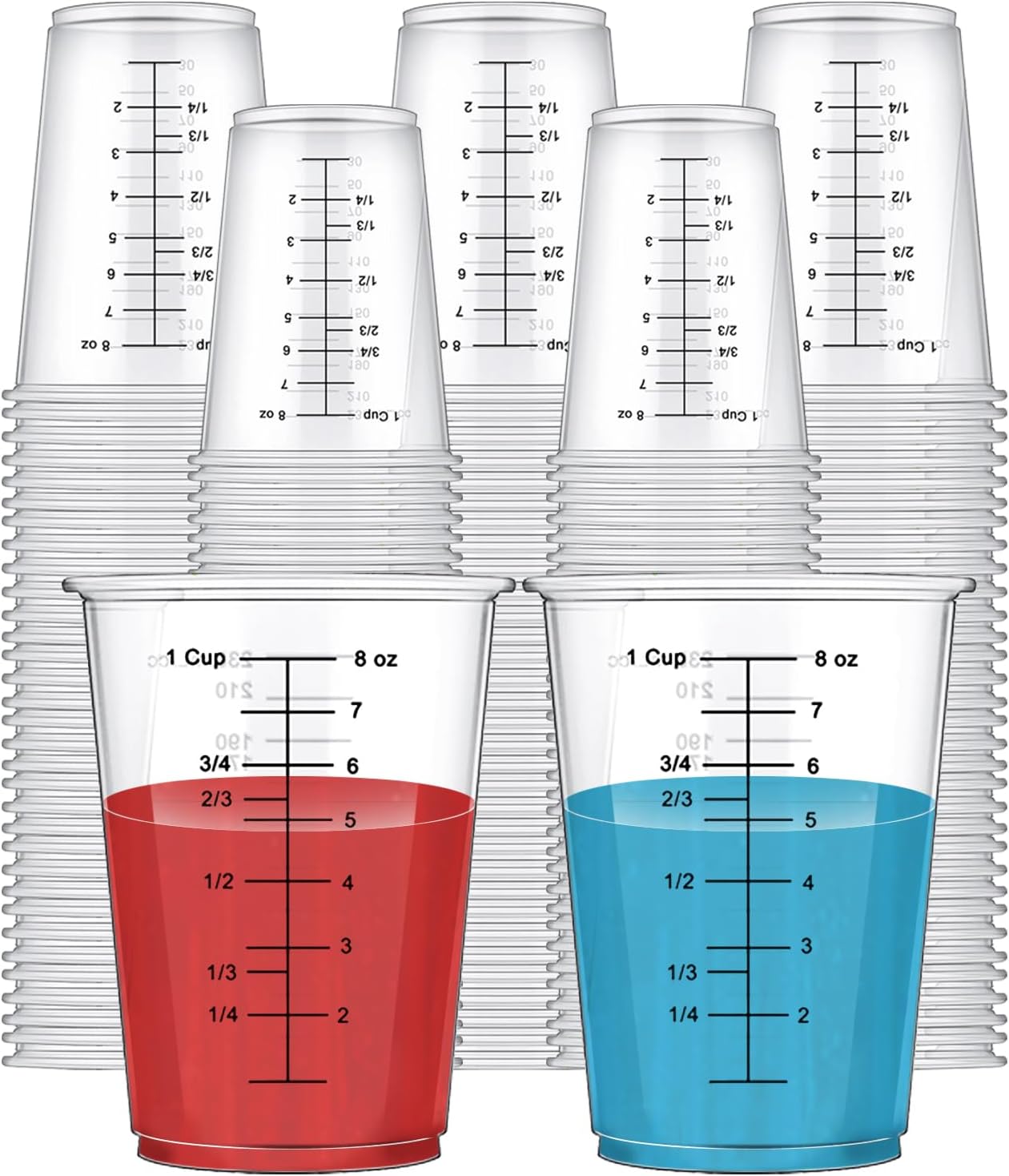 200 Pack Disposable Measuring Cups 8 Oz Plastic Measuring Cups for Liquids Clear Plastic Epoxy Cups Paint Liquid Mixing Cups for Liquid Measuring, Paint Mixing, Baking Supplies