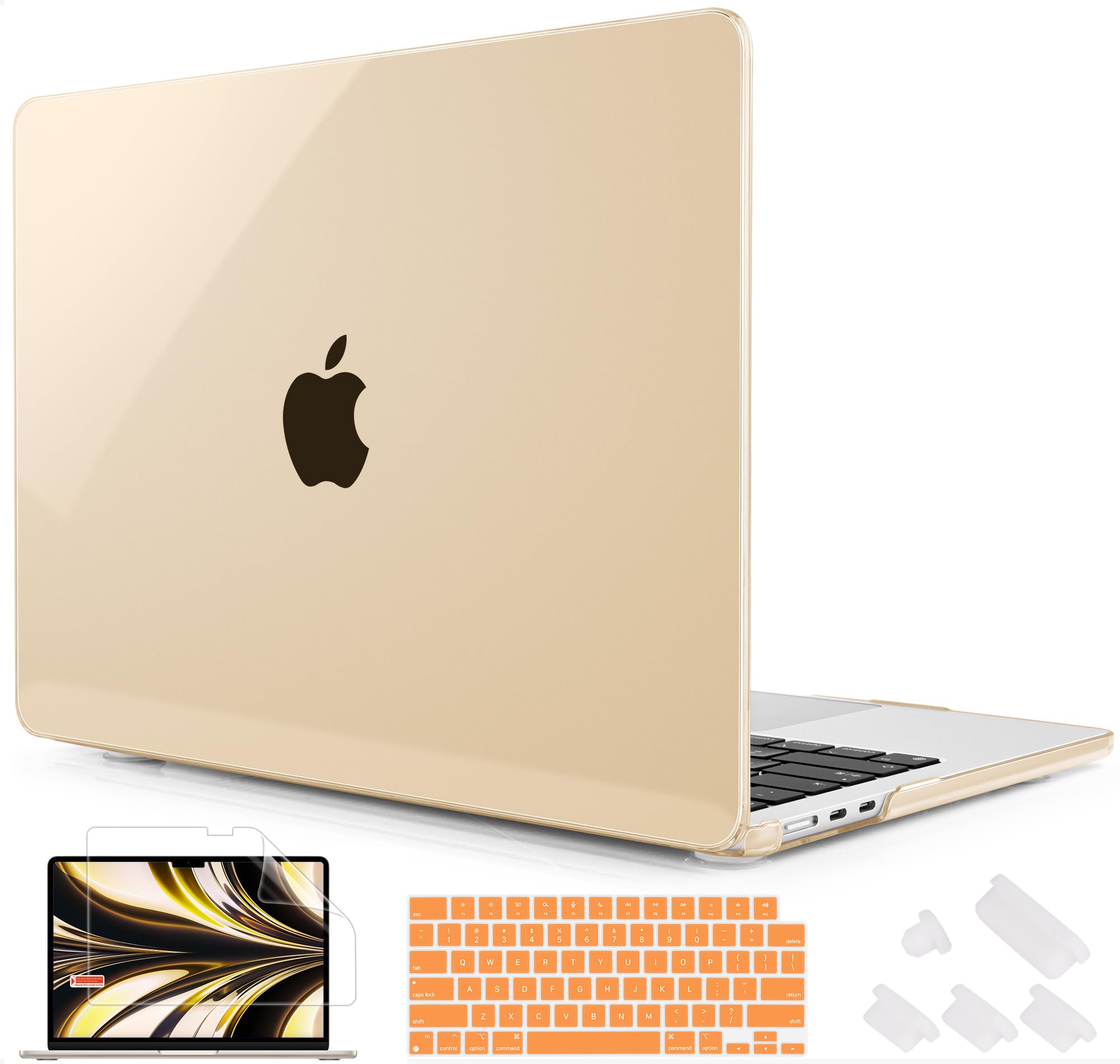 Mektron Compatible with MacBook Air 13.6 inch with M4/M3/M2 Chip 2022/2024/2025 Model A2681/A3113/A3240, Glossy Hard Shell Case with Keyboard Skin & Screen Protector & Dust Plug, Clear Peach Fuzz