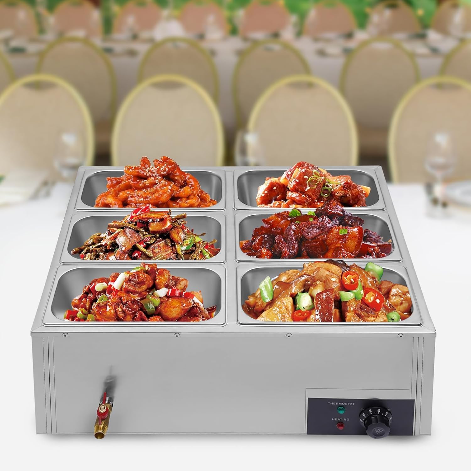 Scaldavivande professionale in acciaio inox, 850 W, con controllo della temperatura e coperchio, per catering, feste e ristoranti