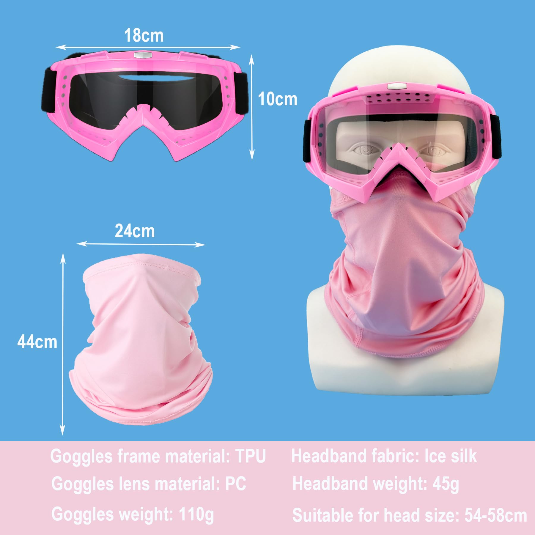LJDJ Occhiali da moto Dirt Bike ATV Off-Road Equitazione Motocross Occhiali con protezione solare UV Neck Gaiter Face Cover