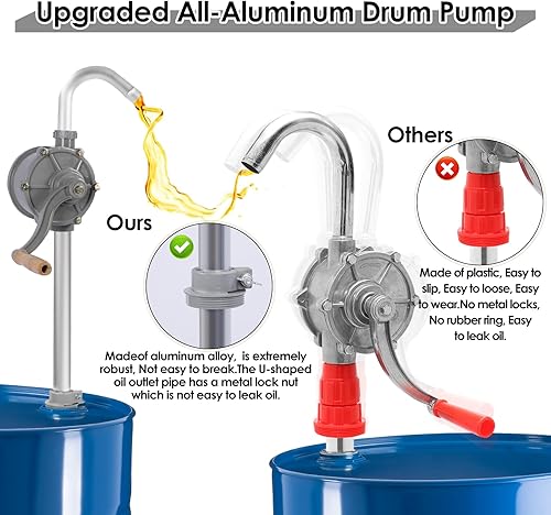 Miniatura 2 de Bomba de tambor de 55 galones, bomba de aceite manual de aluminio de 7 GPM, se adapta a tambores y barriles de 15 a 55 galones, compatible con