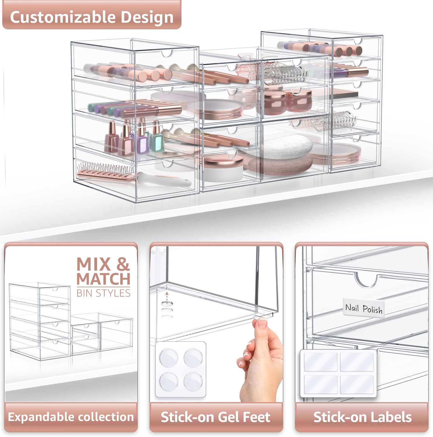 Sorbus Acryl-Make-up-Organizer Mit Schubladen – 4er Set, Stapelbar, Transparent, Für Schmuck, Büro & Bastelbedarf