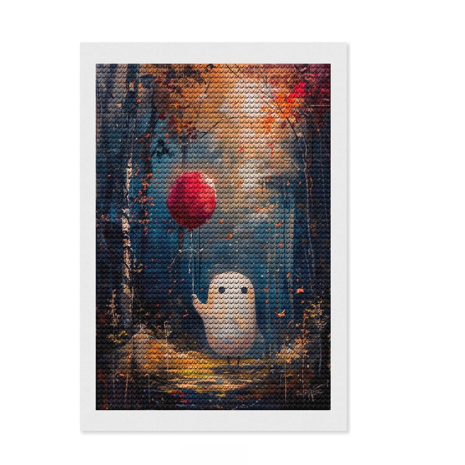 Junmoney Ghost with Ballon Forest Diamond Painting Set 8"x12", for Adults, Home Wall Decor, Easy to Enjoy, Christmas Gift, Nice Detail and Sparkle