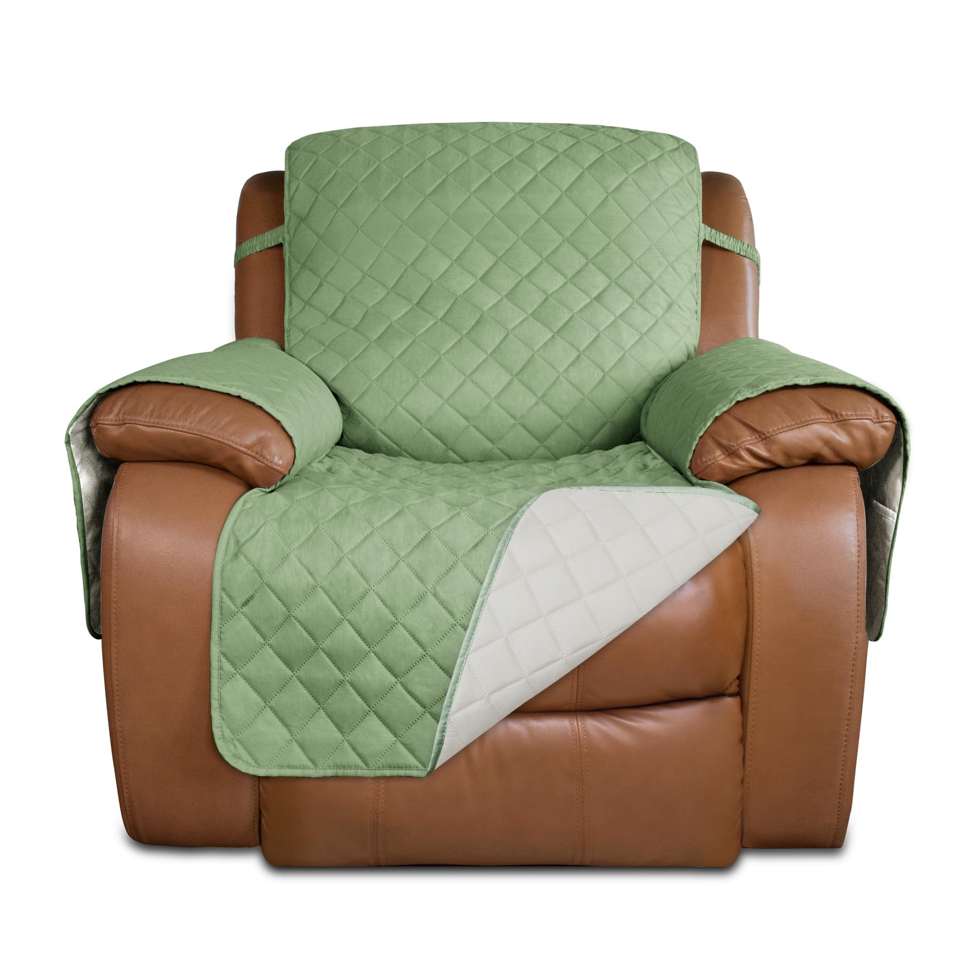 PureFit Reversible Quilted Sofa Cover, Water Resistant Slipcover Furniture Protector, Washable Couch Cover with Non Slip and Elastic Straps for Kids,