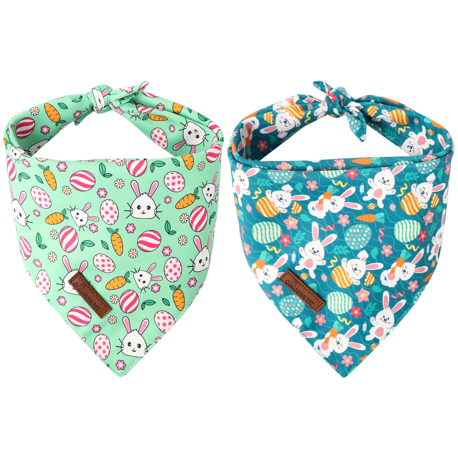 ARING PET Easter Dog Bandana 2 Pack-Cute Green Easter Eggs Dog Bandanas, Reversible Rabbit&Carrot Dogs Triangle Bibs Bunny Pet Scarf