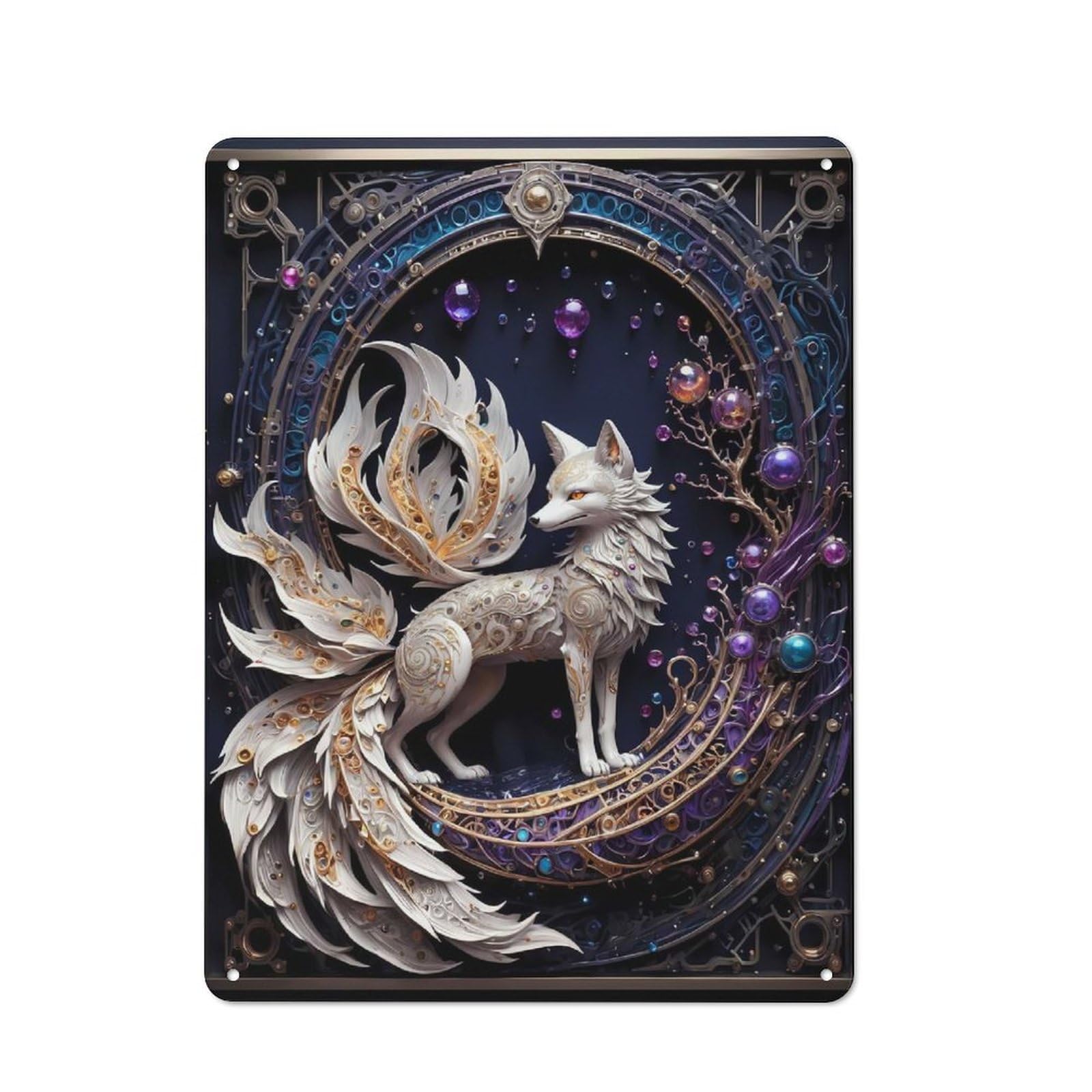 Junmoney Style-13 Vintage Tin Sign 40X30cm With Fantasy Nine Tailed Fox For Garage Or Workshop, For Metal Sign Collectors, For Cafés, Pubs And Restaurants