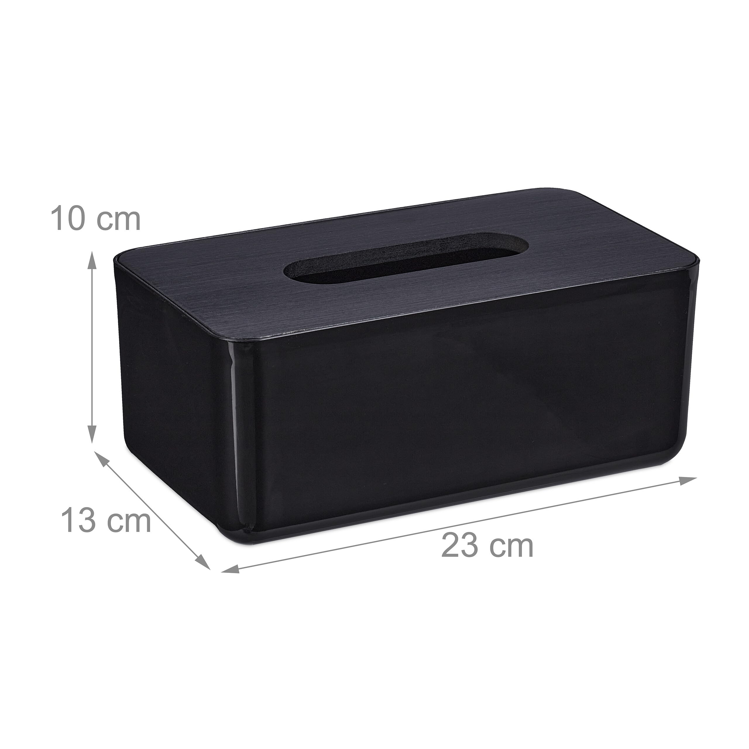 Relaxdays Contenitore per Fazzoletti con Coperchio in bambù, per Salviettine Igieniche, HLP 10x23x13 cm, Plastica, Nero