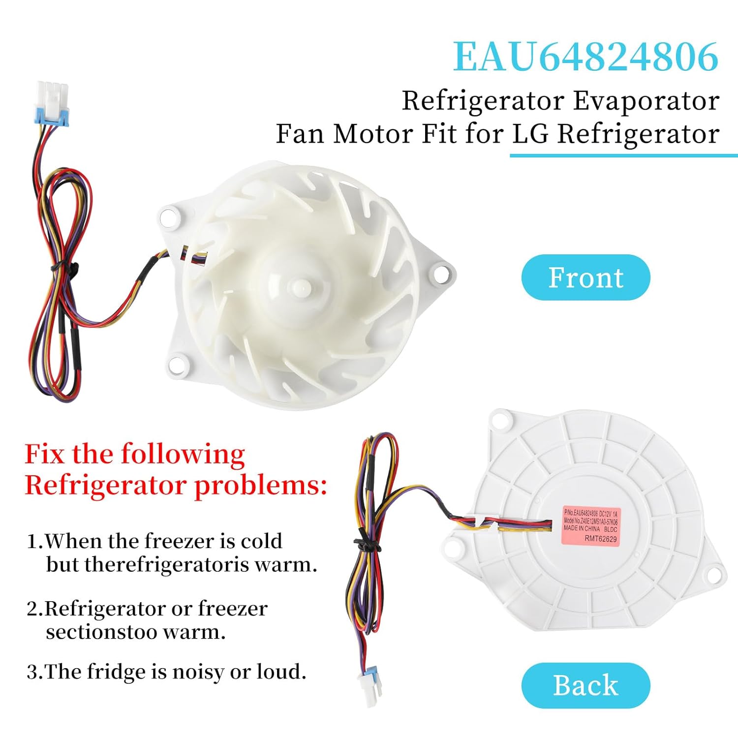Upgraded EAU64824806 Refrigerator Evaporator DC Fan Motor Fit for LG Refrigerator 12V 1A Fan Motor,Replace AP7178303、PS16662416、EAP16662416.