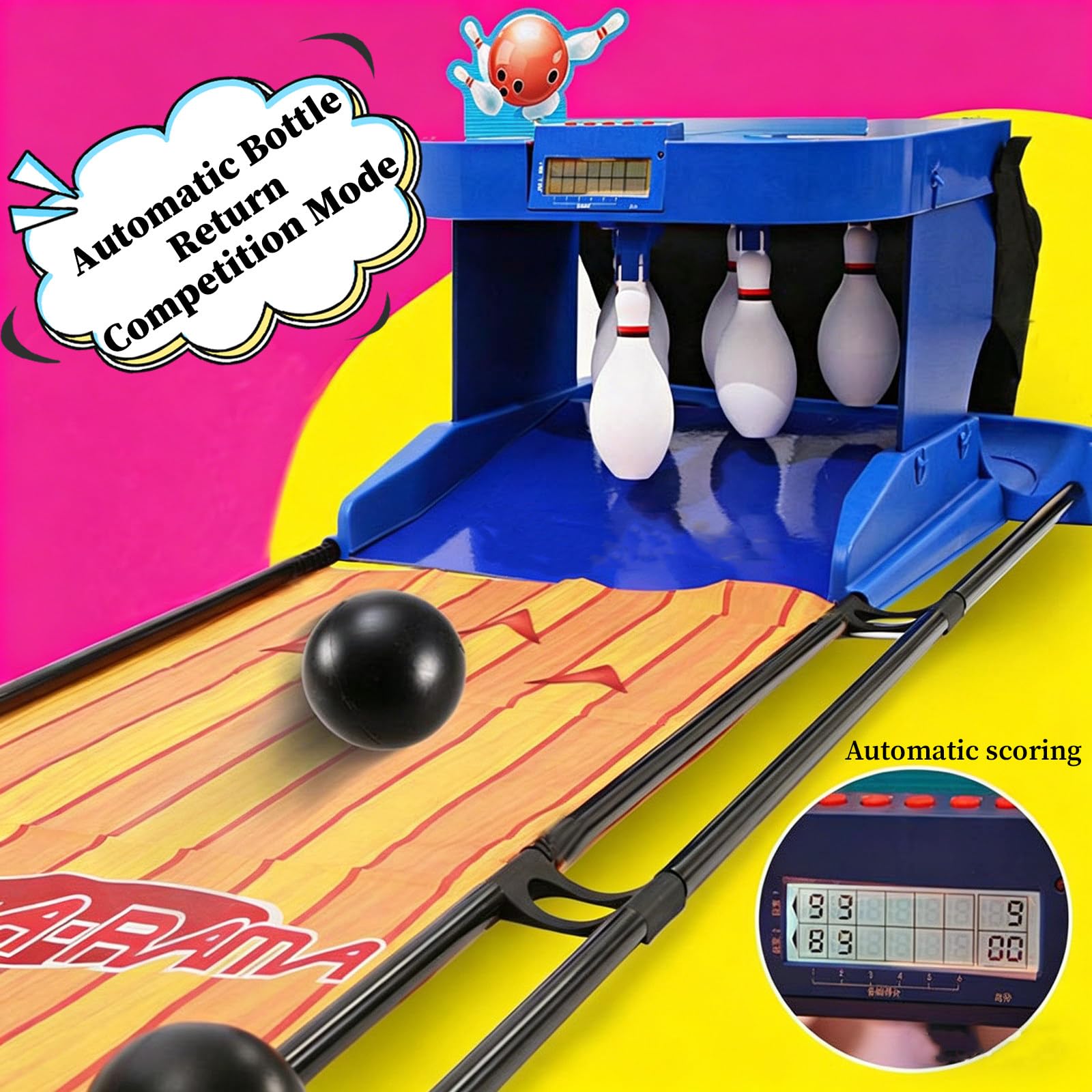 Juego de Bolos electrónico para niños, Boleras para El Hogar con Marcador LED Y Reinicio Automático, para Interiores, Ideal para Niños Y Adultos 3.5M