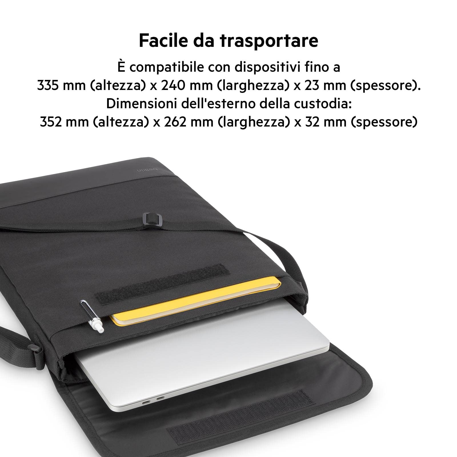 Belkin EDA001, Custodia per portatili, tablet e Chromebook 11-13 pollici; compatibile anche con MacBook Pro 13, Air, iPad Pro 11, 12.9''; custodia con tracolla per proteggere i notebook