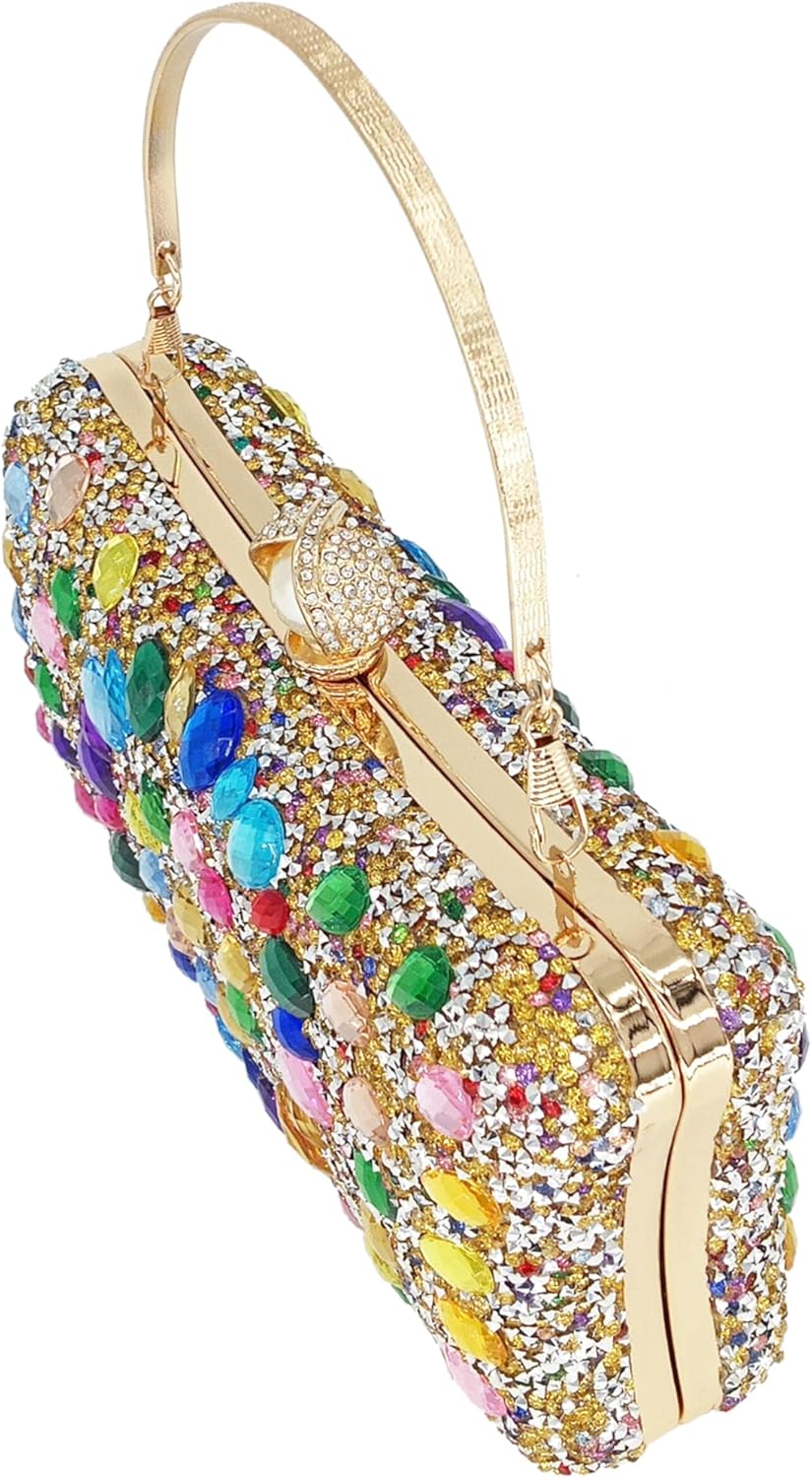 MAIRLOM Rhinestone Clutch Purses for Women Evening Wedding Formal - Pearl Clasp Handbag Crystal Gemstone Bag for Party Prom
