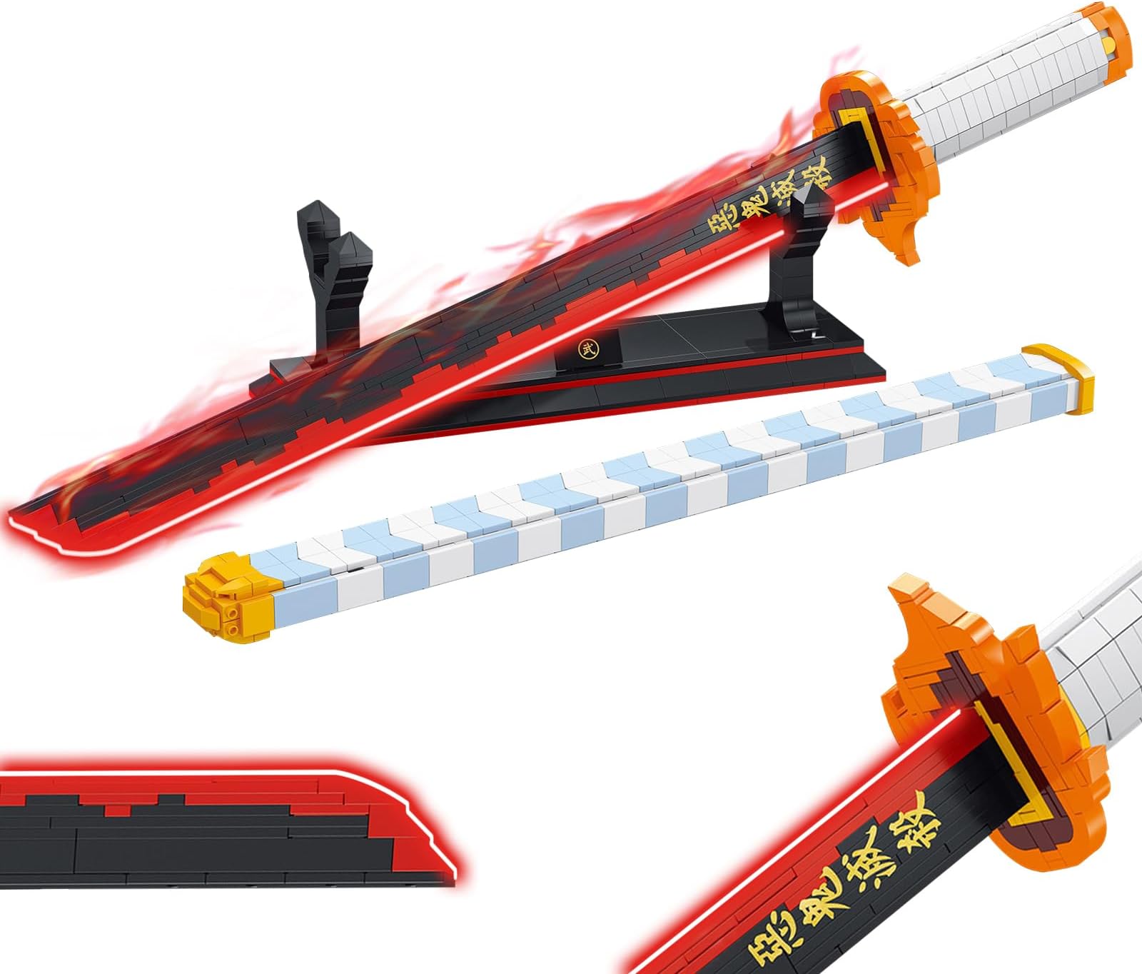 Demon Anime Sword Building Set, 27in Rengoku Kyoujurou Sword Building Block with Scabbard and Stand, Cosplay Anime Sword Set for Adults Teens 14+ (790 Pieces)
