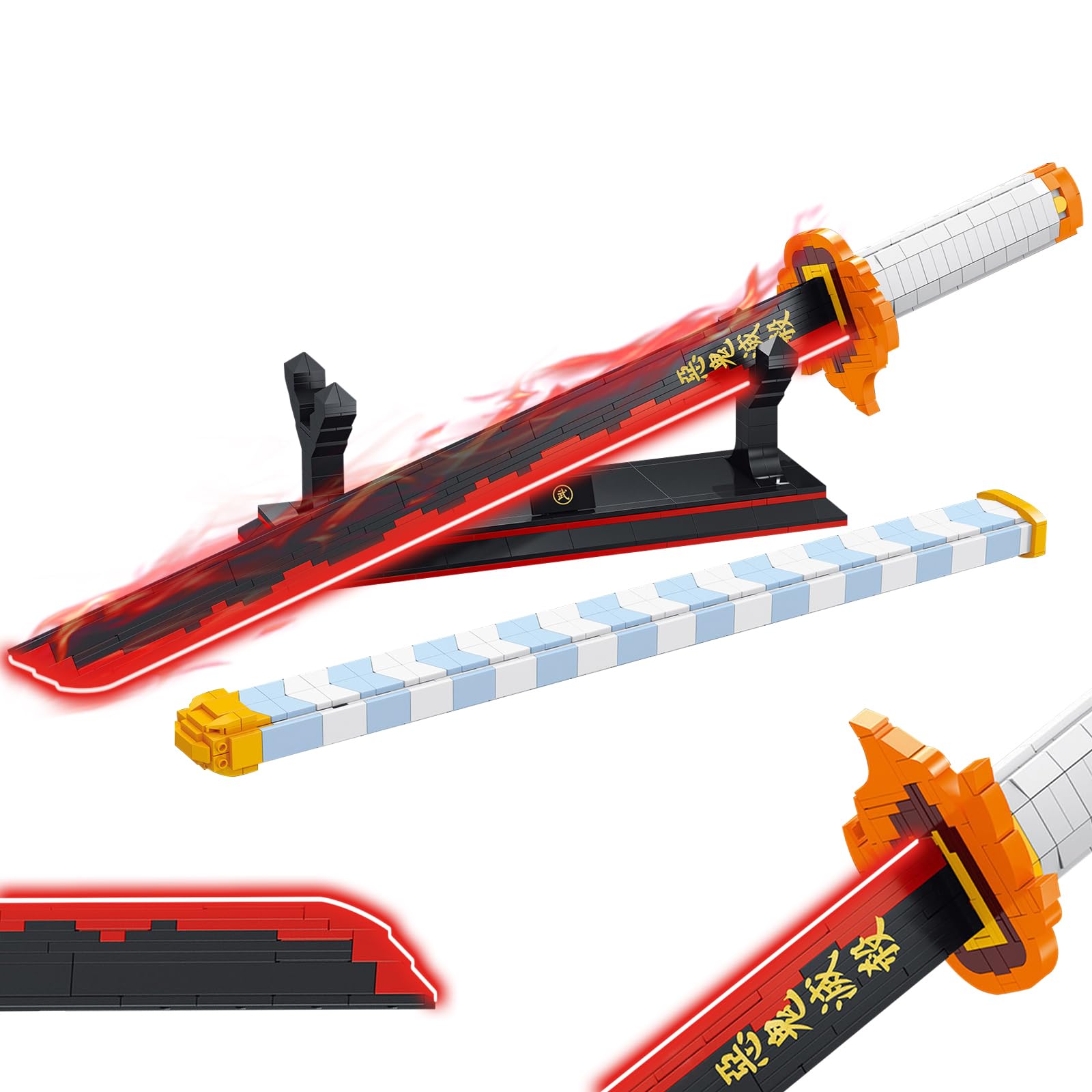 Demon Slayer Sword Building Set, 27in Rengoku Kyoujurou Sword Building Block with Scabbard and Stand, Cosplay Anime Sword Set for Adults and Kids 8+ (790 Pieces)