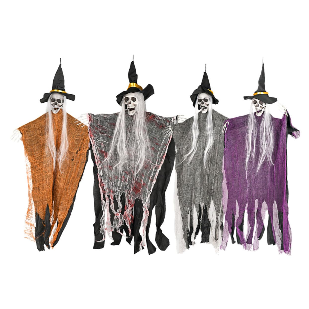 KOMBIUDA 4 Sztuki Częściowy Zawieszek Kościotrupa z Kapturem Regulowane Elementy Dekoracje Halloween Do Domu Strachów i Ogrodu Łatwe Zawieszenie Ozdoby Imprezy i Sceny Escape