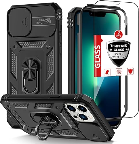 IYTRRYH Funda para iPhone 13 Pro Max con 2 protectores de pantalla de vidrio templado, cubierta de cámara integrada y soporte magnético, grado disponible en Yaxa Colombia