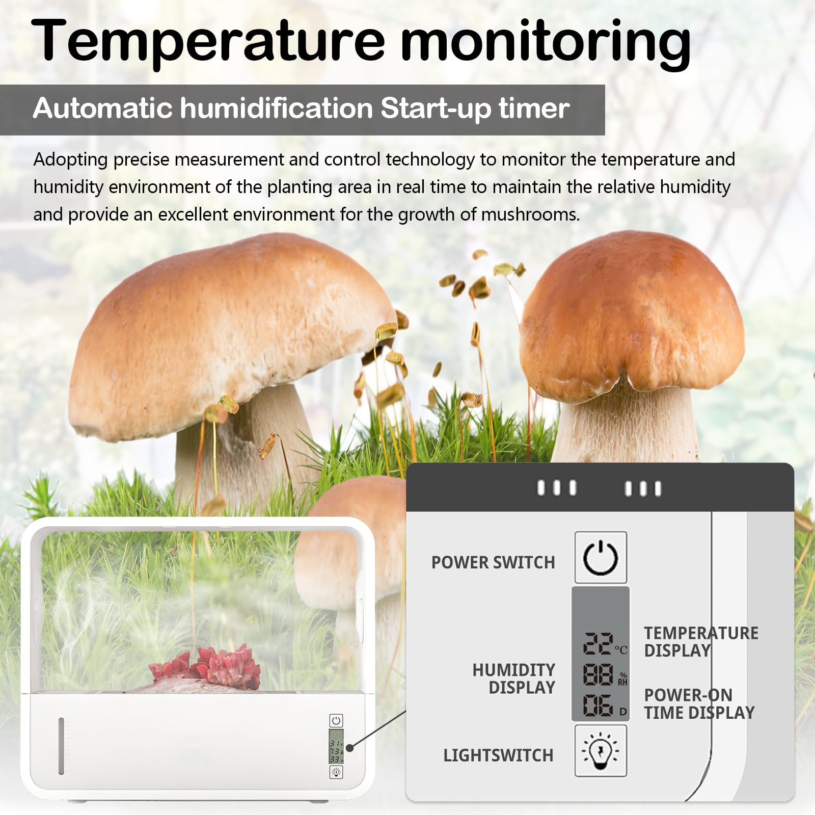 Ushroom Zuchtzelt Pilzzuchtbox mit Transparenter Sichttür Automatische LED Beleuchtung Standluftbox