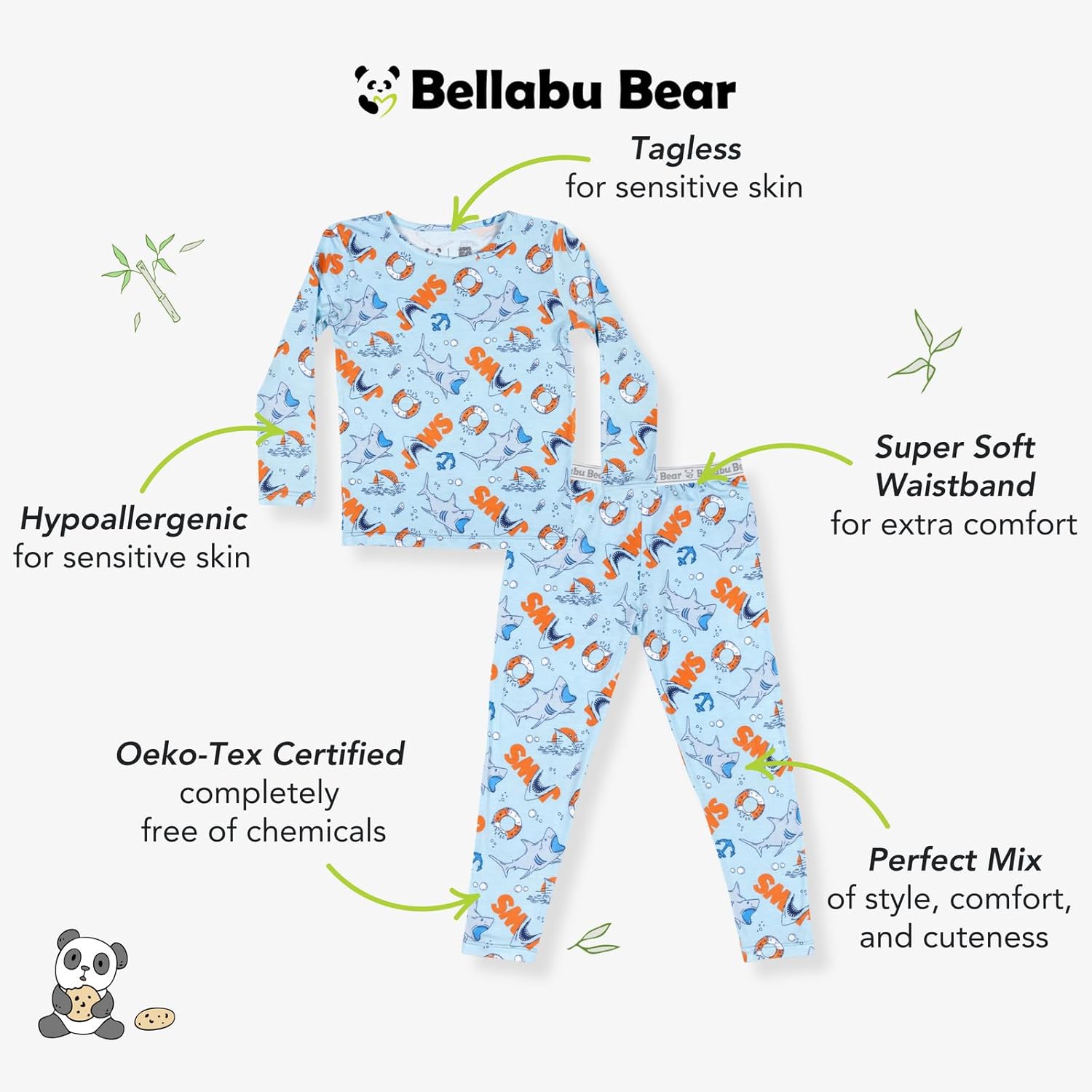Bellabu Bear JAWS Rayon from Bamboo Two-Piece Pajamas for Boys & Girls